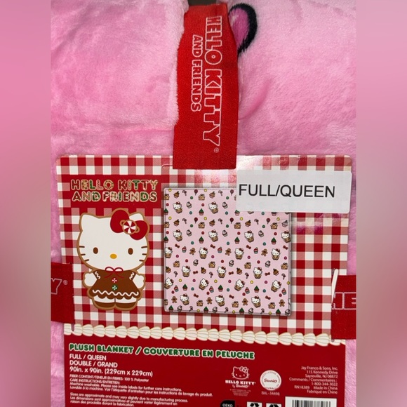Hello Kitty Pink Christmas Gingerbread Full Queen Blanket NWT 90"x90" SANRIO - Picture 3 of 7